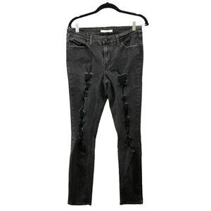 Levi's 711 Skinny Jean Womens Size 31x30 (31x28.5) Distressed‎ Black Dark Wash